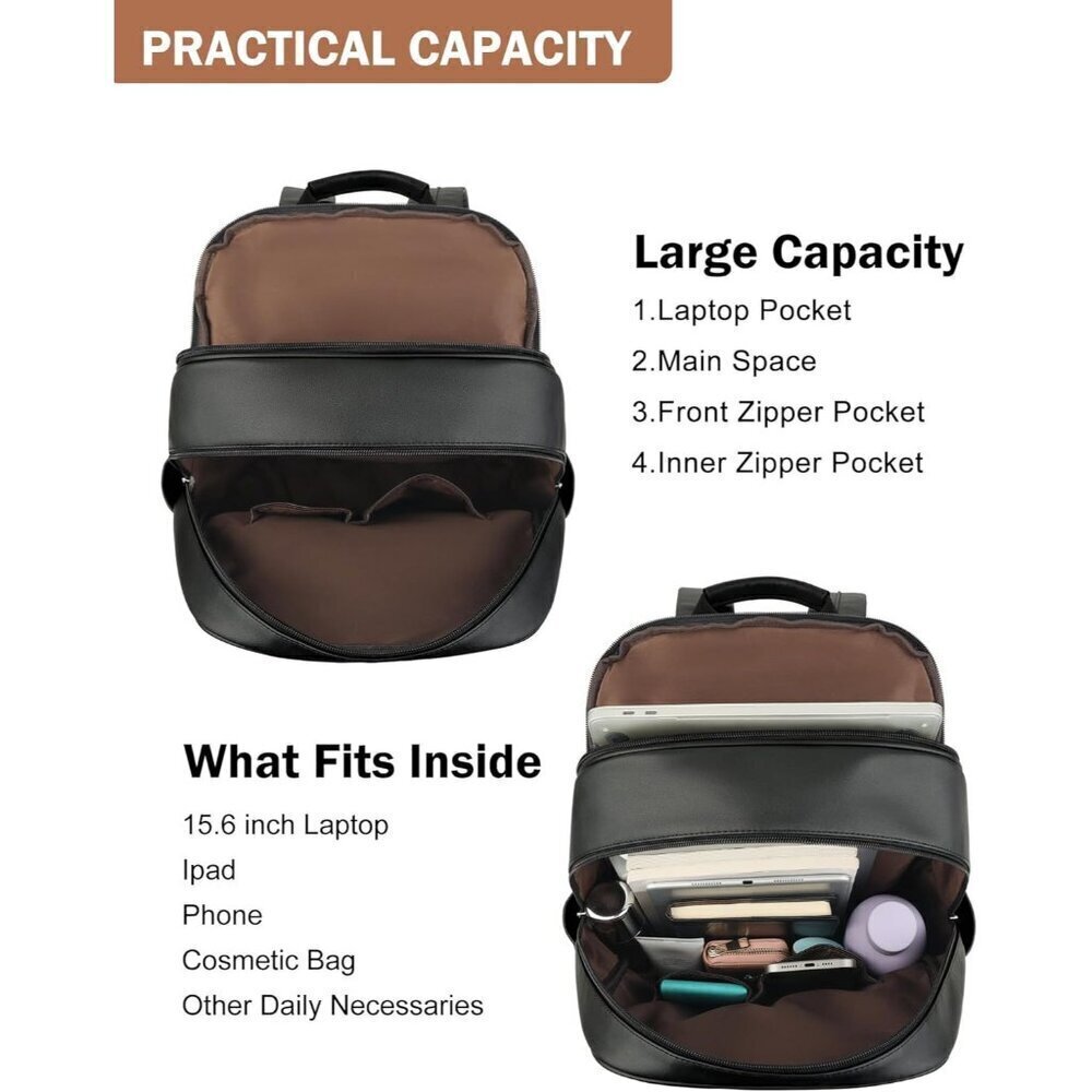 ❤️ Leather Laptop Backpack Purse for Women Designer Travel and Work Bag Laptop - Picture 3 of 8